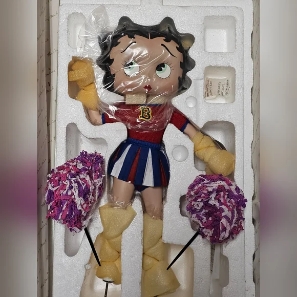 Betty Boop Cheerleader 1995 Porcelain Doll 16 Tall - Danbury Mint NEW IN BOX